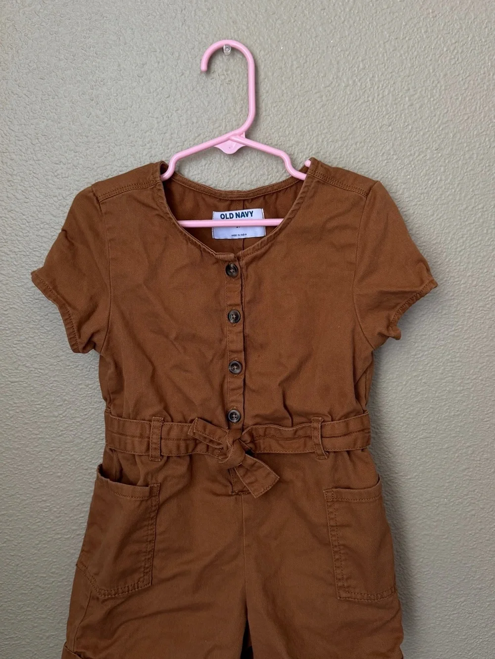 Old Navy Brown Short-Sleeve Kids Jumpsuit with Belt Tie
